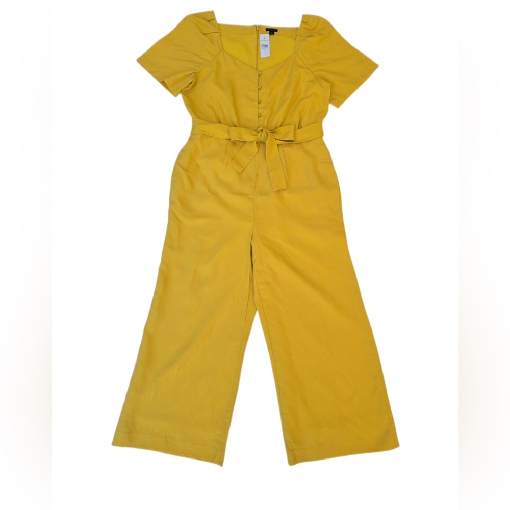ANN TAYLOR LINEN LYOCELL WIDE LEG CROPPED JUMPSUIT IN MARIGOLD YELLOW - Picture 6 of 16